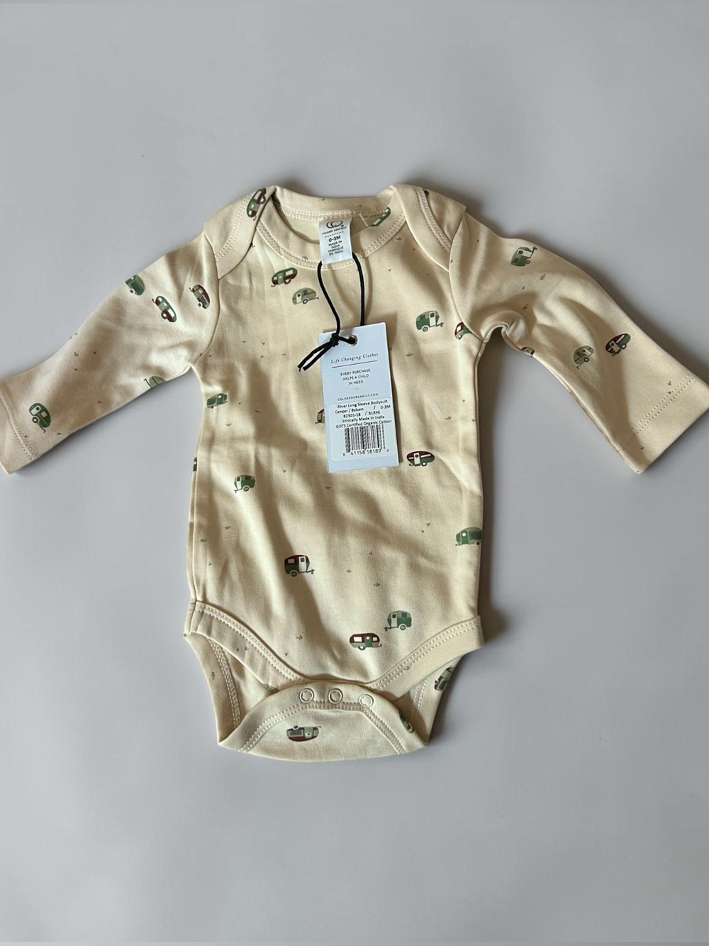 NWT Colored Organics River Baby Bodysuit Camper Balsam Sz 0-3 Months